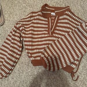 Striped Cropped Knit Sweater in Cream and Rust